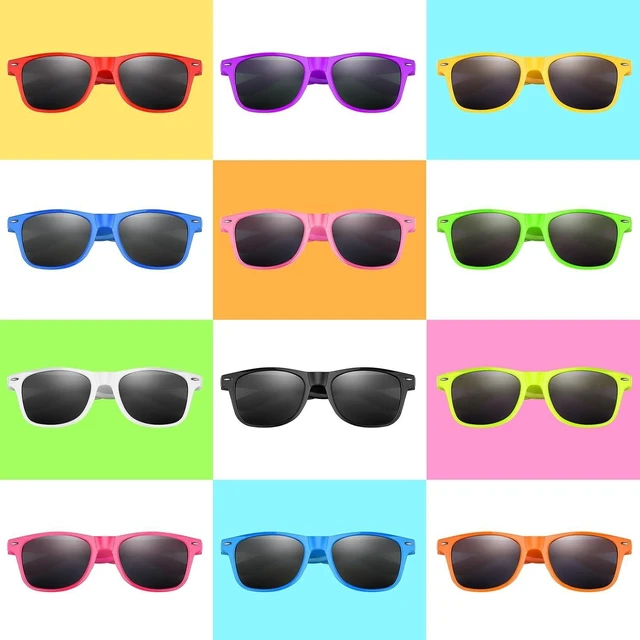 Alt view image 10 of 14 - FEPITO 24 Packs Party Sunglasses Bulk Neon Colors Sunglasses for Birthday Party Supplies Treat Bag Fillers for Beach Pool Party Toys for Adults