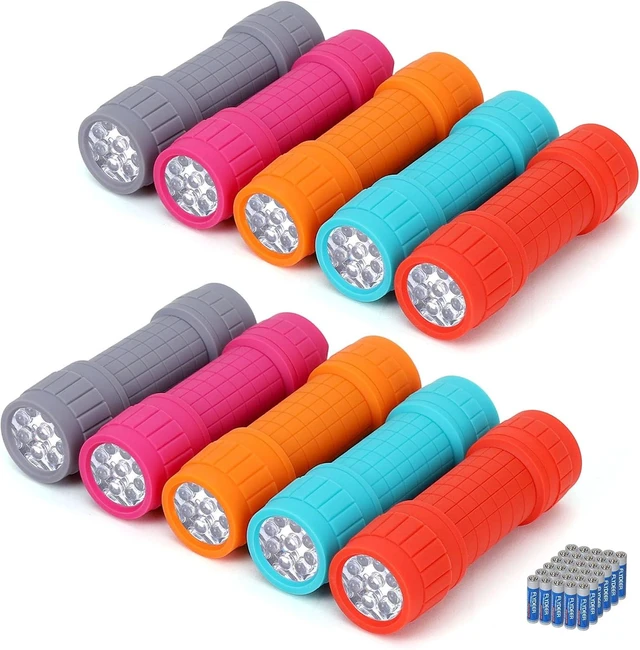 Alt view image 8 of 14 - FASTPRO 10-Pack, 9-LED Mini Flashlight Set, AAA Batteries are Included and Pre-Installed, Perfect for Class Teaching, Camping, Wedding Favor