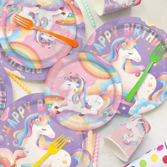Alt view image 10 of 12 - Unicorn Party Supplies Set for 16 - Unicorn Birthday Decorations with Dinner & Dessert Plates Napkins - Ideal birthday Party Favors & Decor Kit