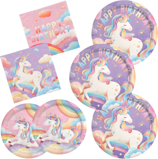 Alt view image 7 of 12 - Unicorn Party Supplies Set for 16 - Unicorn Birthday Decorations with Dinner & Dessert Plates Napkins - Ideal birthday Party Favors & Decor Kit