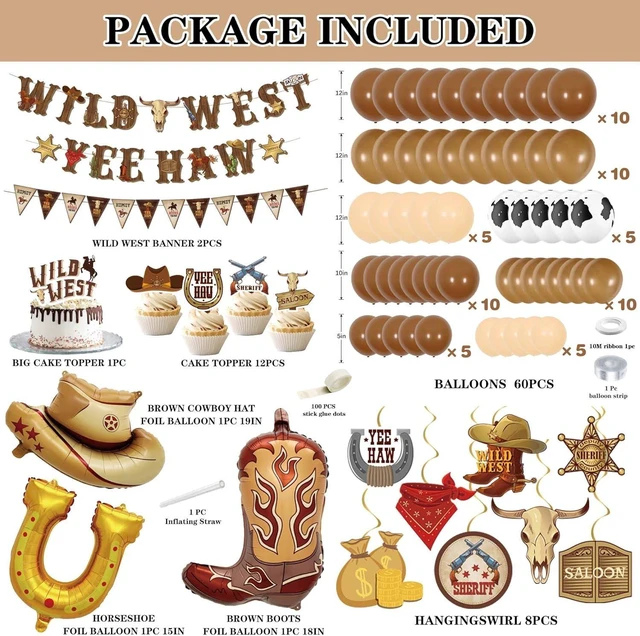 Alt view image 9 of 14 - Western Party Decorations - 120PCS cowboy party decorations, Swirls Wild West Banners, Cowboy Boot and Hat Balloons,rodeo party Hanging Swirls for Boys Birthday Western Baby Shower Party Decor