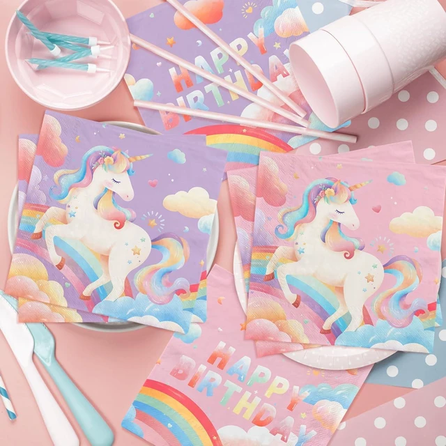 Alt view image 11 of 12 - Unicorn Party Supplies Set for 16 - Unicorn Birthday Decorations with Dinner & Dessert Plates Napkins - Ideal birthday Party Favors & Decor Kit