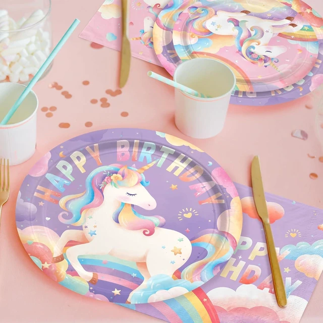 Alt view image 9 of 12 - Unicorn Party Supplies Set for 16 - Unicorn Birthday Decorations with Dinner & Dessert Plates Napkins - Ideal birthday Party Favors & Decor Kit