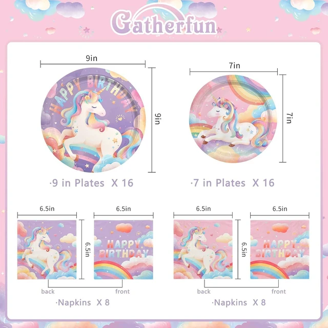 Alt view image 8 of 12 - Unicorn Party Supplies Set for 16 - Unicorn Birthday Decorations with Dinner & Dessert Plates Napkins - Ideal birthday Party Favors & Decor Kit