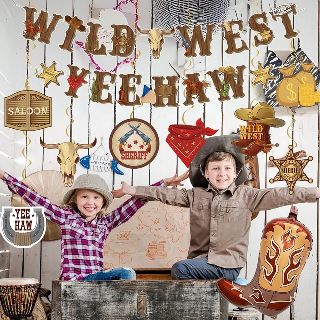 Alt view image 11 of 14 - Western Party Decorations - 120PCS cowboy party decorations, Swirls Wild West Banners, Cowboy Boot and Hat Balloons,rodeo party Hanging Swirls for Boys Birthday Western Baby Shower Party Decor