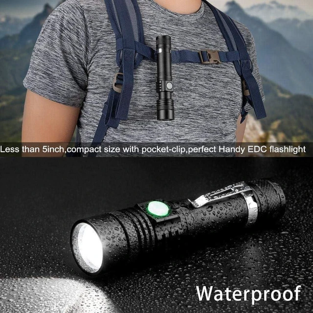 Alt view image 11 of 14 - Hoxida LED Tactical Flashlight Rechargeable, IPX6 Waterproof Flashlight, 2000lm, Super Bright LED, Zoomable, Pocket-Size Small LED Flashlight for Hiking, Camping, Emergency