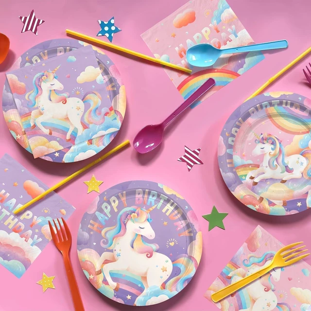 Alt view image 12 of 12 - Unicorn Party Supplies Set for 16 - Unicorn Birthday Decorations with Dinner & Dessert Plates Napkins - Ideal birthday Party Favors & Decor Kit