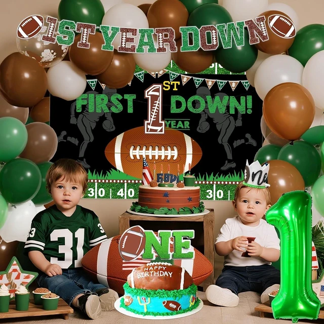 Alt view image 8 of 10 - Football 1st First Year Down Birthday Party Decorations First Year Down Banner 1st Birthday Decorations for Boys Backdrop Balloon Banner Cake Topper