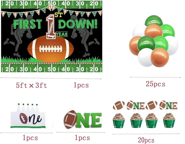 Alt view image 9 of 10 - Football 1st First Year Down Birthday Party Decorations First Year Down Banner 1st Birthday Decorations for Boys Backdrop Balloon Banner Cake Topper