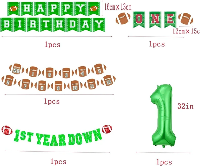 Alt view image 10 of 10 - Football 1st First Year Down Birthday Party Decorations First Year Down Banner 1st Birthday Decorations for Boys Backdrop Balloon Banner Cake Topper