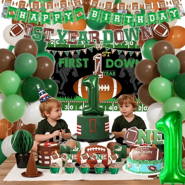Alt view image 7 of 10 - Football 1st First Year Down Birthday Party Decorations First Year Down Banner 1st Birthday Decorations for Boys Backdrop Balloon Banner Cake Topper