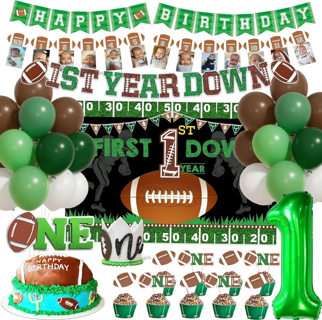 Alt view image 6 of 10 - Football 1st First Year Down Birthday Party Decorations First Year Down Banner 1st Birthday Decorations for Boys Backdrop Balloon Banner Cake Topper