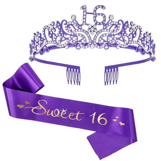 Alt view image 7 of 12 - Semato Sweet 16 Party Decorations Set - Purple 16th Birthday Crown and Sweet 16 Sash Glitter Kit for Girls' Birthday Party Supplies and Favors