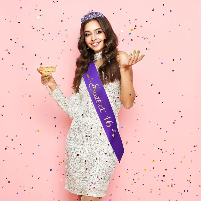 Alt view image 10 of 12 - Semato Sweet 16 Party Decorations Set - Purple 16th Birthday Crown and Sweet 16 Sash Glitter Kit for Girls' Birthday Party Supplies and Favors