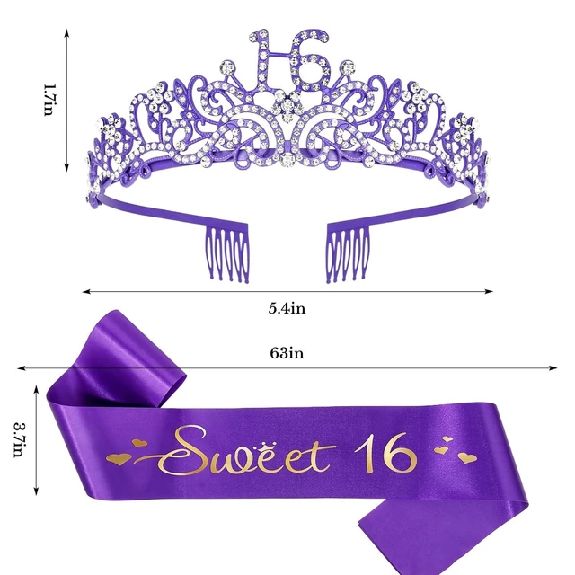Alt view image 8 of 12 - Semato Sweet 16 Party Decorations Set - Purple 16th Birthday Crown and Sweet 16 Sash Glitter Kit for Girls' Birthday Party Supplies and Favors