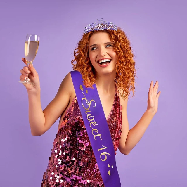 Alt view image 11 of 12 - Semato Sweet 16 Party Decorations Set - Purple 16th Birthday Crown and Sweet 16 Sash Glitter Kit for Girls' Birthday Party Supplies and Favors