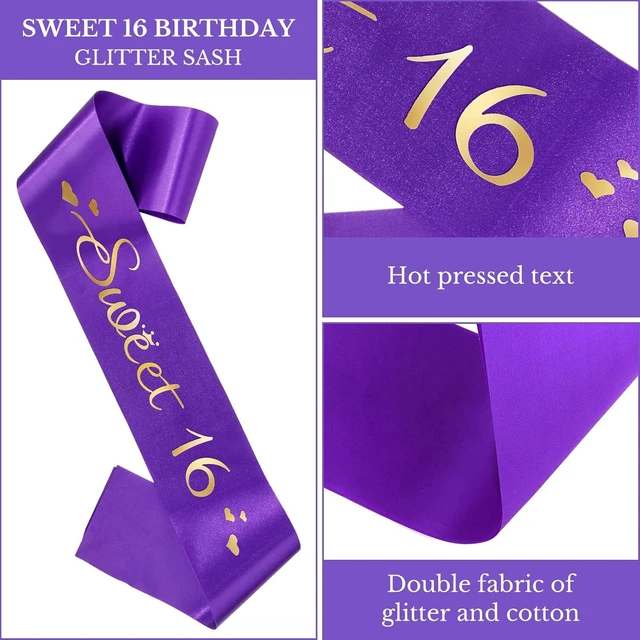 Alt view image 9 of 12 - Semato Sweet 16 Party Decorations Set - Purple 16th Birthday Crown and Sweet 16 Sash Glitter Kit for Girls' Birthday Party Supplies and Favors