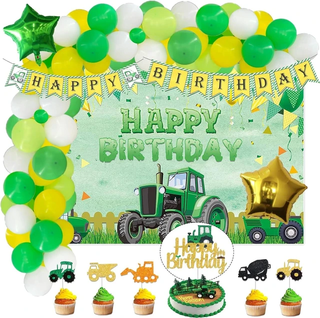 Alt view image 8 of 14 - Hombae Tractor Birthday Party Decorations, Farm Green Tractor Themed Party Supplies with Backdrop, Balloon Garland, Banner, Cake Topper