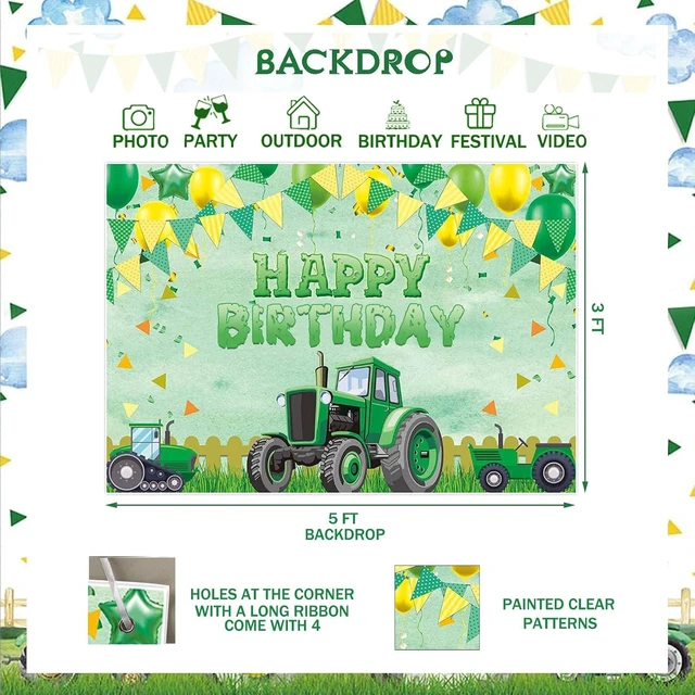 Alt view image 11 of 14 - Hombae Tractor Birthday Party Decorations, Farm Green Tractor Themed Party Supplies with Backdrop, Balloon Garland, Banner, Cake Topper