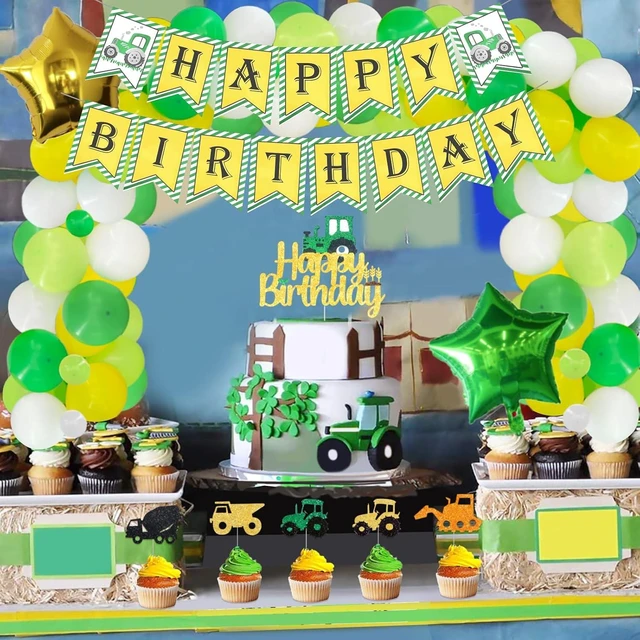 Alt view image 13 of 14 - Hombae Tractor Birthday Party Decorations, Farm Green Tractor Themed Party Supplies with Backdrop, Balloon Garland, Banner, Cake Topper