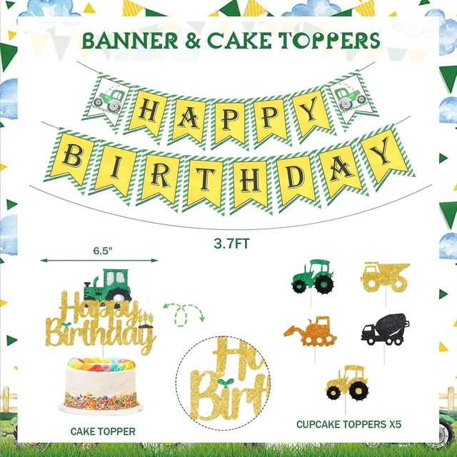 Alt view image 10 of 14 - Hombae Tractor Birthday Party Decorations, Farm Green Tractor Themed Party Supplies with Backdrop, Balloon Garland, Banner, Cake Topper