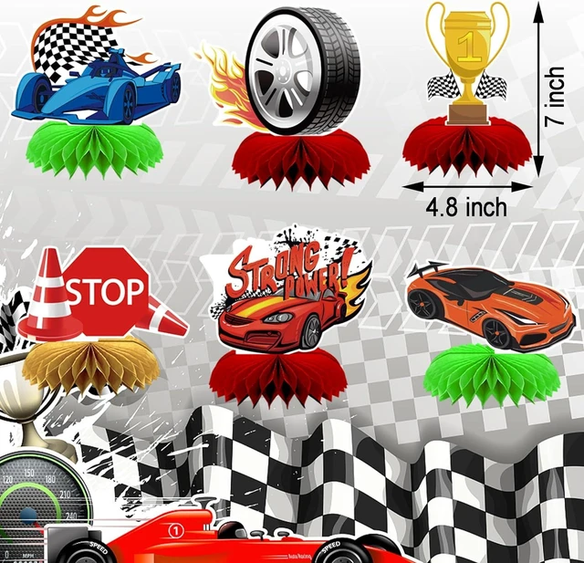 Alt view image 10 of 12 - Race Car Party Decorations Race Cars Happy Birthday Banner Racer Hanging Swirls Car Themed Honeycomb Centerpieces for Cars Birthday Party Supplies