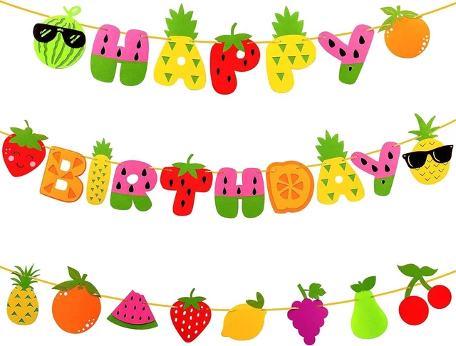Alt view image 8 of 14 - Fruit Theme Birthday Party Decorations Happy Birthday Felt Banner Fruit Patterns Garland for Summer Fruit Themed Party Baby Shower Supplies