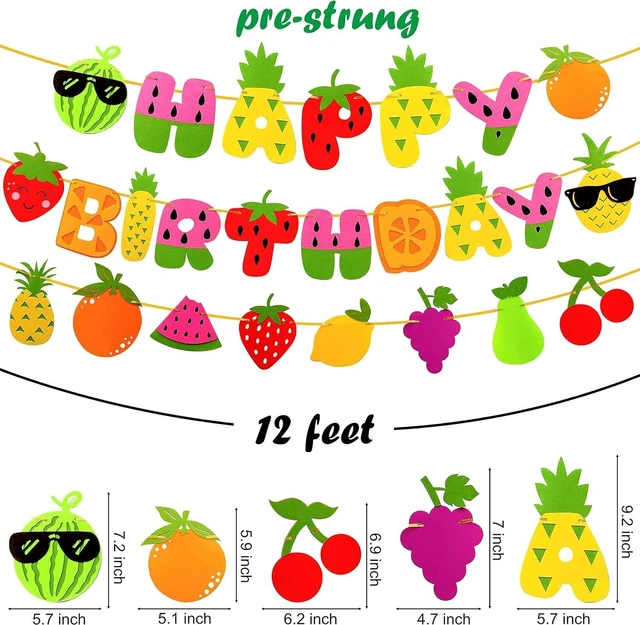 Alt view image 10 of 14 - Fruit Theme Birthday Party Decorations Happy Birthday Felt Banner Fruit Patterns Garland for Summer Fruit Themed Party Baby Shower Supplies
