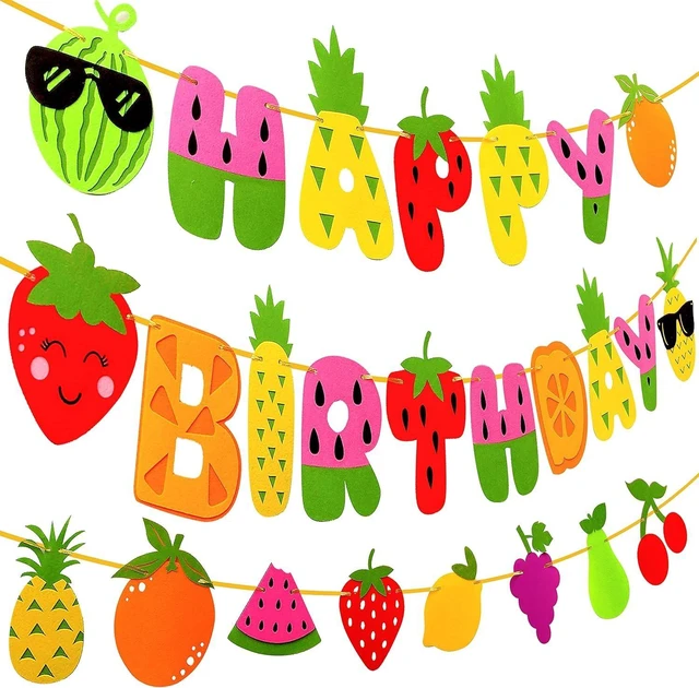 Alt view image 11 of 14 - Fruit Theme Birthday Party Decorations Happy Birthday Felt Banner Fruit Patterns Garland for Summer Fruit Themed Party Baby Shower Supplies