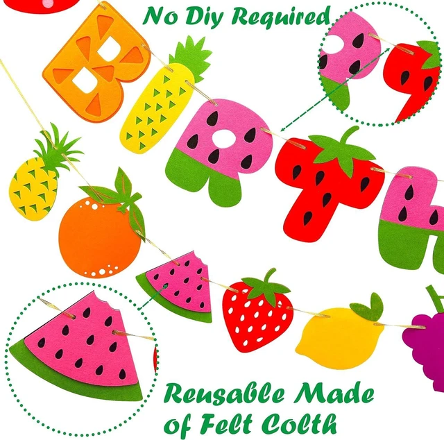 Alt view image 12 of 14 - Fruit Theme Birthday Party Decorations Happy Birthday Felt Banner Fruit Patterns Garland for Summer Fruit Themed Party Baby Shower Supplies