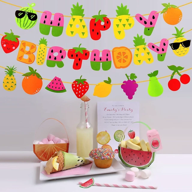 Alt view image 13 of 14 - Fruit Theme Birthday Party Decorations Happy Birthday Felt Banner Fruit Patterns Garland for Summer Fruit Themed Party Baby Shower Supplies