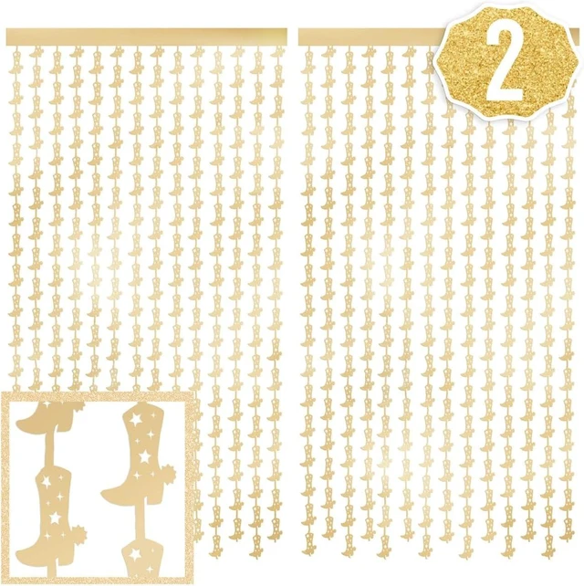 Alt view image 8 of 14 - xo, Fetti Party Decorations Gold Foil Boot Curtain - Set of 2 | Cowgirl Bachelorette Supplies, Western Birthday Photo Booth, Ranch Party Decor