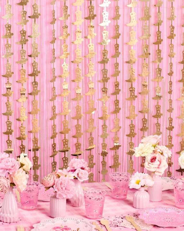 Alt view image 9 of 14 - xo, Fetti Party Decorations Gold Foil Boot Curtain - Set of 2 | Cowgirl Bachelorette Supplies, Western Birthday Photo Booth, Ranch Party Decor