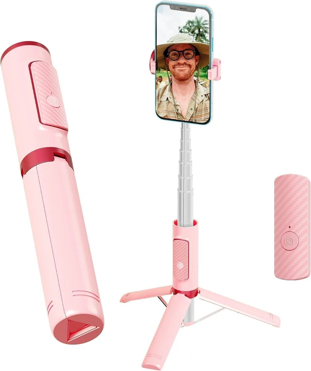 Alt view image 8 of 14 - Selfie Stick, Foldable Cellphone Tripod with Remote, Travel Tripod for iPhone Series Android, Video Recording - Pink