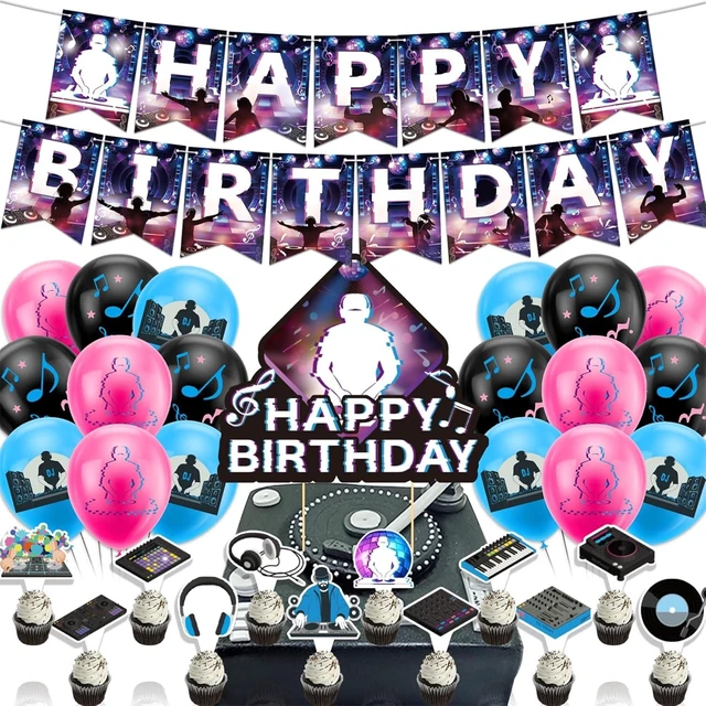 Alt view image 8 of 14 - DJ Party Supplies DJ Birthday Party Decorations Includes Happy Birthday Banner Cake Topper Cupcake Toppers Balloons for Rock DJ Theme Birthday Party Music Party