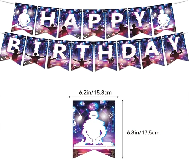 Alt view image 9 of 14 - DJ Party Supplies DJ Birthday Party Decorations Includes Happy Birthday Banner Cake Topper Cupcake Toppers Balloons for Rock DJ Theme Birthday Party Music Party