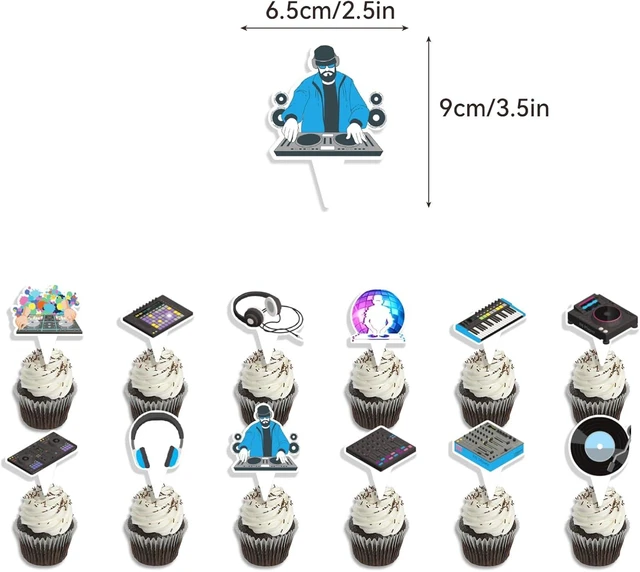 Alt view image 11 of 14 - DJ Party Supplies DJ Birthday Party Decorations Includes Happy Birthday Banner Cake Topper Cupcake Toppers Balloons for Rock DJ Theme Birthday Party Music Party