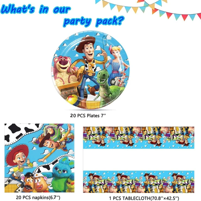 Alt view image 10 of 12 - 41pcs Toy Storys Party Supplies include 20 plates, 20 napkins, 1 Tablecloth for the Toy Storys birthday party decoration