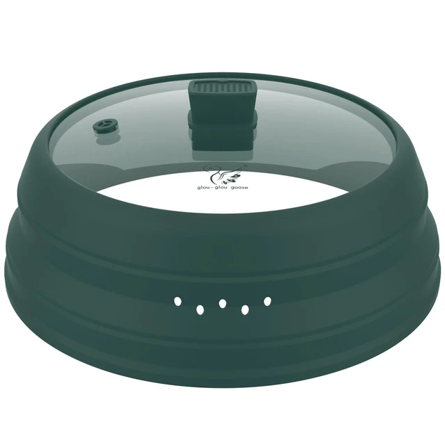 Alt view image 8 of 14 - Microwave Splatter Cover Glass Guard Lid with Collapsible Silicone for Food Pot Plate Cover 9.8 inch Dark Green