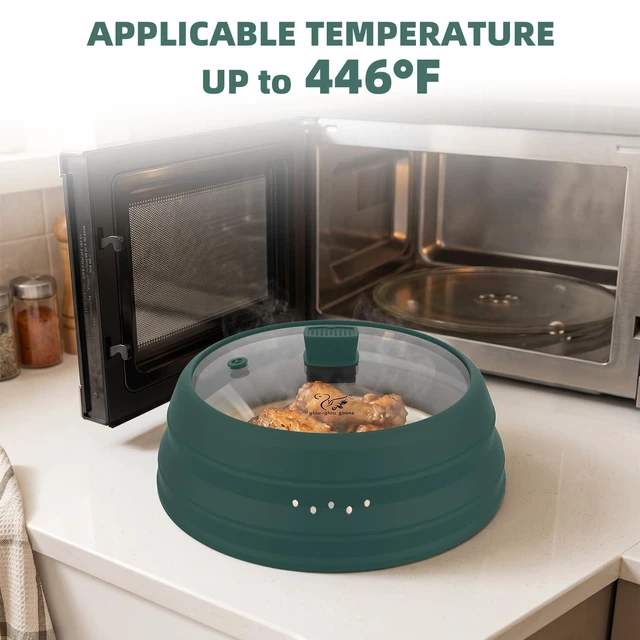 Alt view image 9 of 14 - Microwave Splatter Cover Glass Guard Lid with Collapsible Silicone for Food Pot Plate Cover 9.8 inch Dark Green
