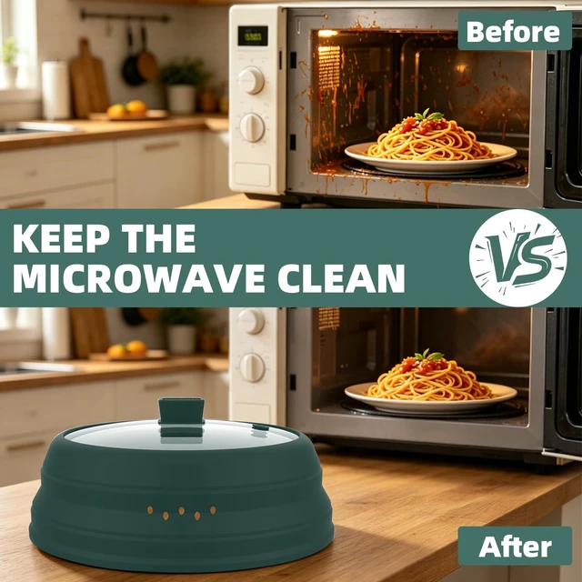 Alt view image 11 of 14 - Microwave Splatter Cover Glass Guard Lid with Collapsible Silicone for Food Pot Plate Cover 9.8 inch Dark Green