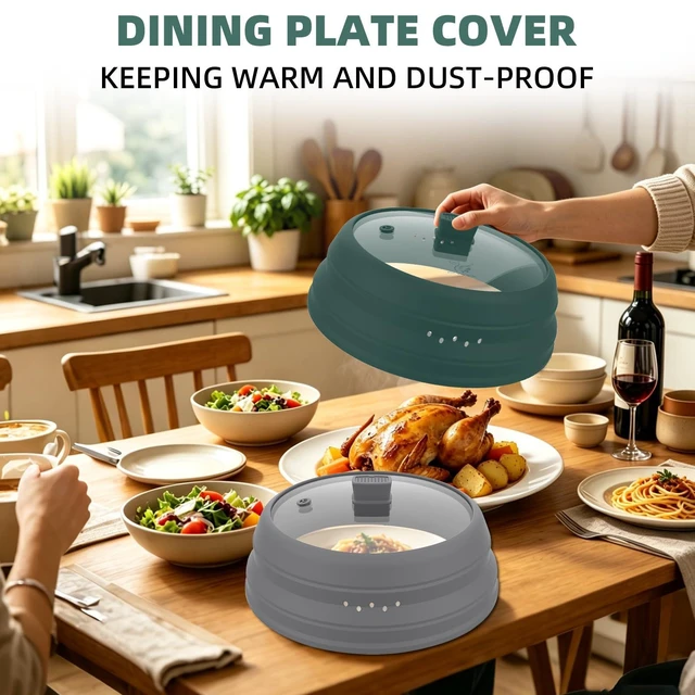 Alt view image 14 of 14 - Microwave Splatter Cover Glass Guard Lid with Collapsible Silicone for Food Pot Plate Cover 9.8 inch Dark Green