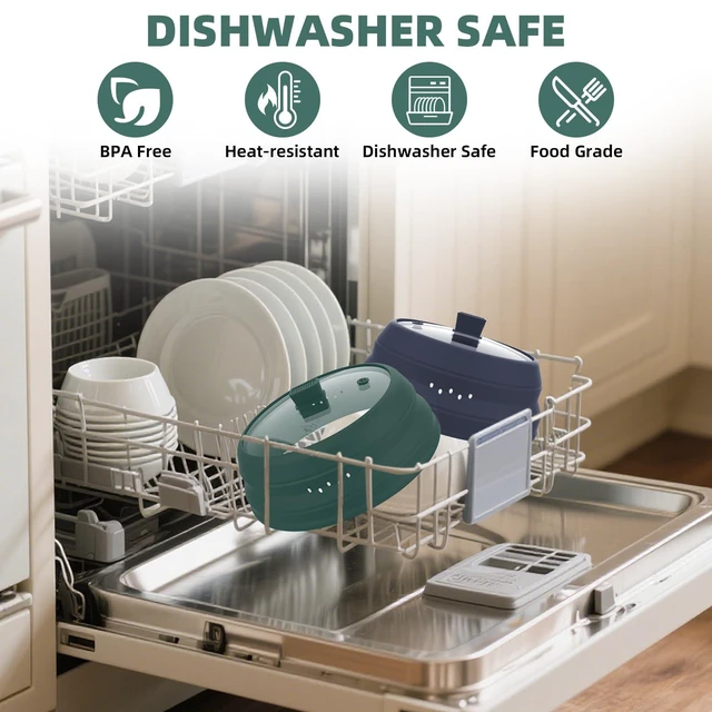 Alt view image 12 of 14 - Microwave Splatter Cover Glass Guard Lid with Collapsible Silicone for Food Pot Plate Cover 9.8 inch Dark Green