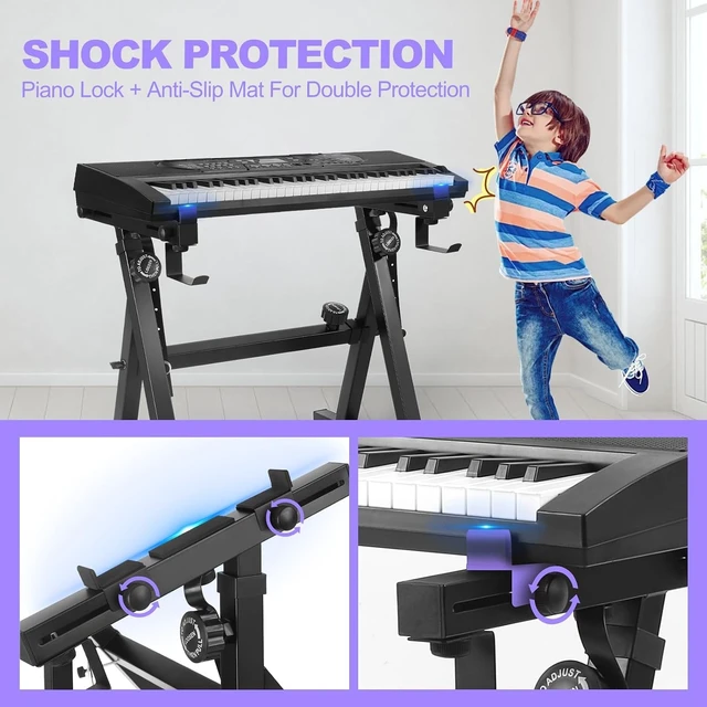 Alt view image 10 of 12 - Keyboard Stand Piano Duty Stand Z Style Adjustable Keyboard Holder Piano Keyboard Stand Fits 54, 61 And 88 Keys Electric Keyboards Digital Pianos
