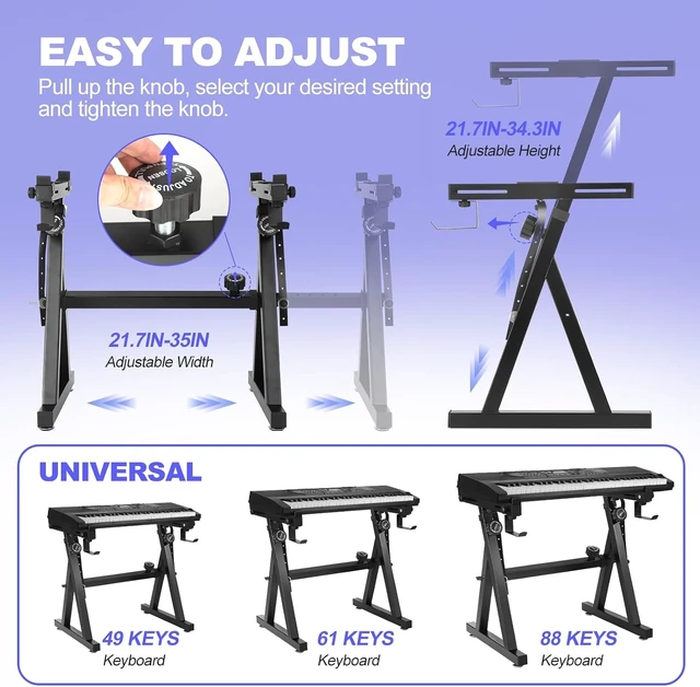 Alt view image 11 of 12 - Keyboard Stand Piano Duty Stand Z Style Adjustable Keyboard Holder Piano Keyboard Stand Fits 54, 61 And 88 Keys Electric Keyboards Digital Pianos