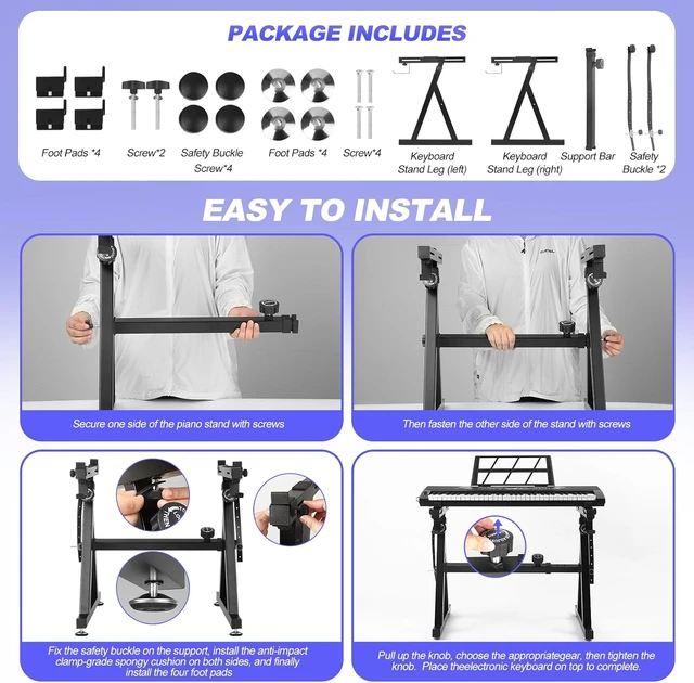 Alt view image 12 of 12 - Keyboard Stand Piano Duty Stand Z Style Adjustable Keyboard Holder Piano Keyboard Stand Fits 54, 61 And 88 Keys Electric Keyboards Digital Pianos