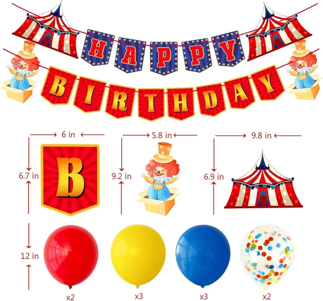Alt view image 8 of 12 - Circus Carnival Party Decorations Happy Birthday Banner Carnival Theme Balloons Circus Themed Tablecloth for Carnival Circus Birthday Party Supplies