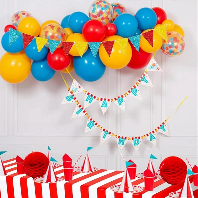 Alt view image 11 of 12 - Circus Carnival Party Decorations Happy Birthday Banner Carnival Theme Balloons Circus Themed Tablecloth for Carnival Circus Birthday Party Supplies