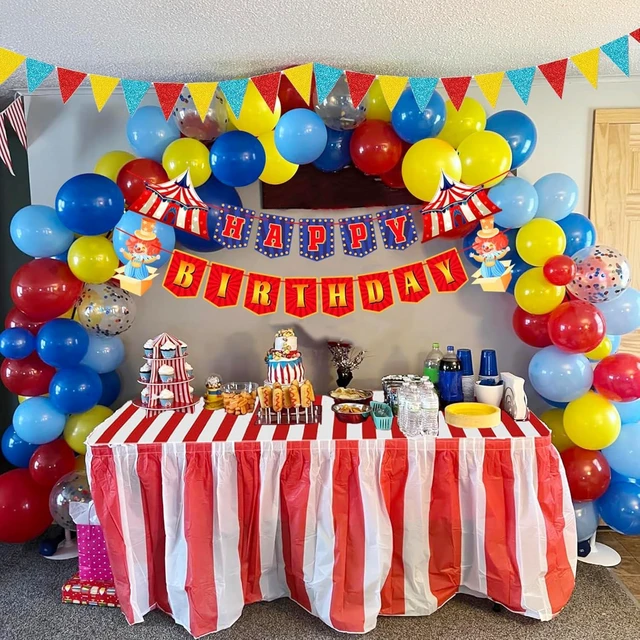 Alt view image 12 of 12 - Circus Carnival Party Decorations Happy Birthday Banner Carnival Theme Balloons Circus Themed Tablecloth for Carnival Circus Birthday Party Supplies