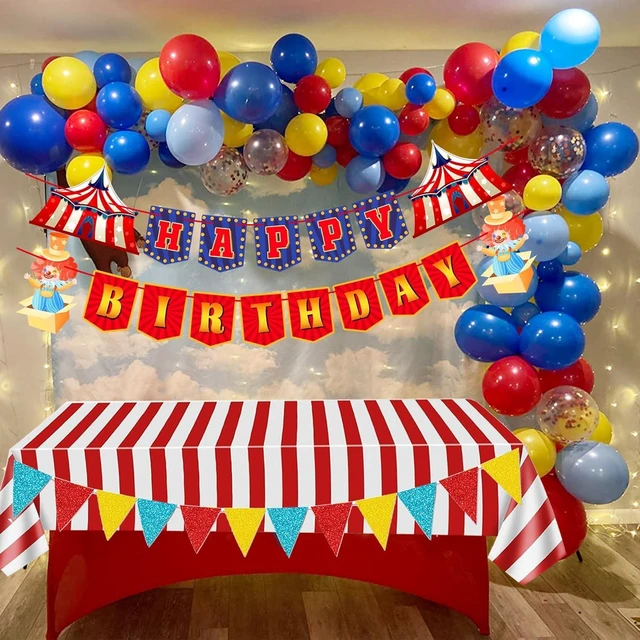 Alt view image 10 of 12 - Circus Carnival Party Decorations Happy Birthday Banner Carnival Theme Balloons Circus Themed Tablecloth for Carnival Circus Birthday Party Supplies